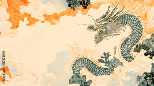 Vibrant Chinese Dragon Doodles, Playful and Whimsical 2D Illustrations for Posters, Tags, and Banners. photo