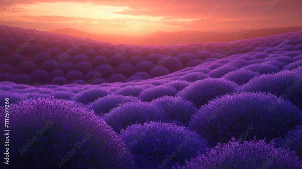 Lavender Fields Sunset Scenic Hillside Landscape Lavender Fields Sunset Scenic Hillside Landscape