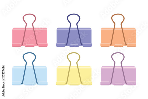 Paper binder clip set in pastel color. Suitable for flat design illustration, clip art, stickers, etc