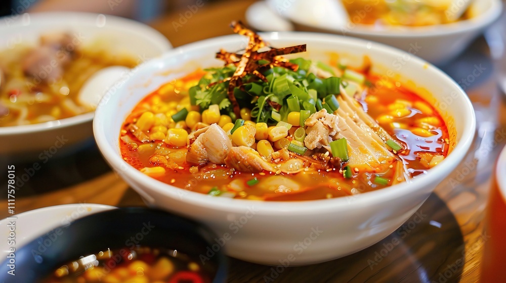 Chicken, Corn, Red and White Soup, Hearty and Flavorful Blend, a Comforting Bowl of Goodness Chicken, Corn, Red and White Soup, Hearty and Flavorful Blend, a Comforting Bowl of Goodness