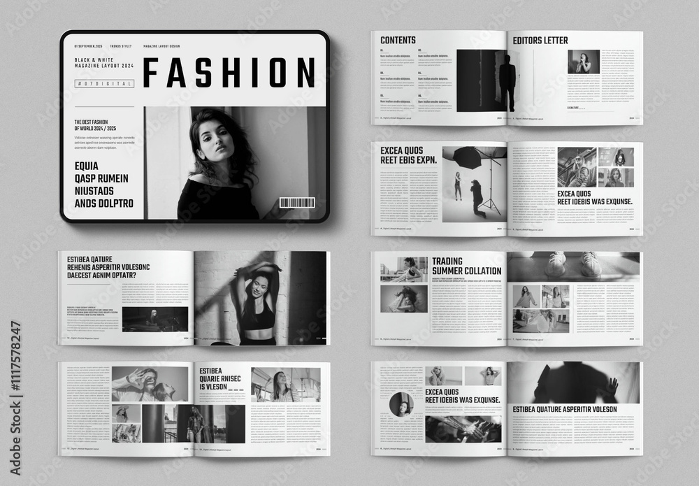Digital Fashion Magazine Layout Design Template Landscape Stock ...