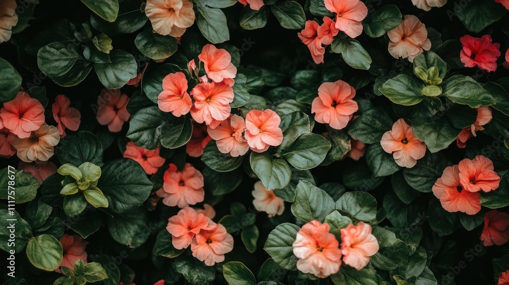 Coral Flowers Bloom Amidst Lush Green Foliage