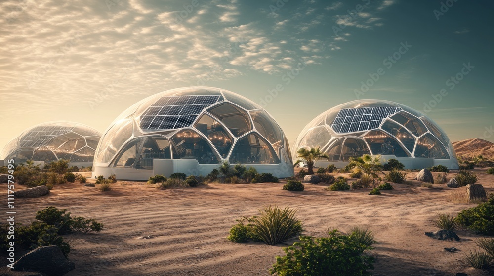 Futuristic Dome Habitats on a Desert Planet Futuristic Dome Habitats on a Desert Planet