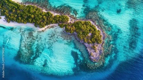 Aerial View of Tropical Island Paradise Surrounded by Turquoise Water