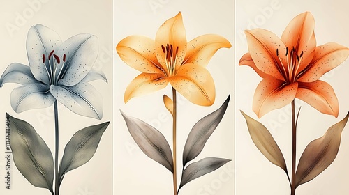 Abstract Triptych: Translucent Floral Trio. photo