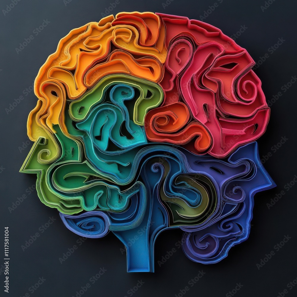 Obraz premium Craft a paper-cut brain maze with vibrant paths