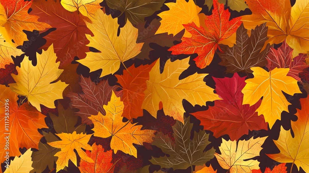 A seamless pattern of autumn leaves in yellow, orange and red. A seamless pattern of autumn leaves in yellow, orange and red.