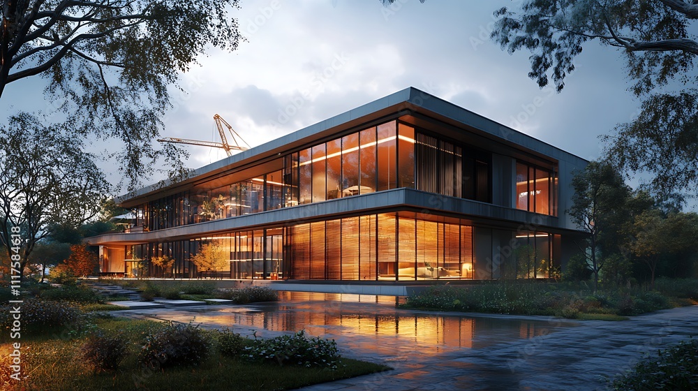 Aesthetic appeal of modern architecture in evening urban settings Aesthetic appeal of modern architecture in evening urban settings