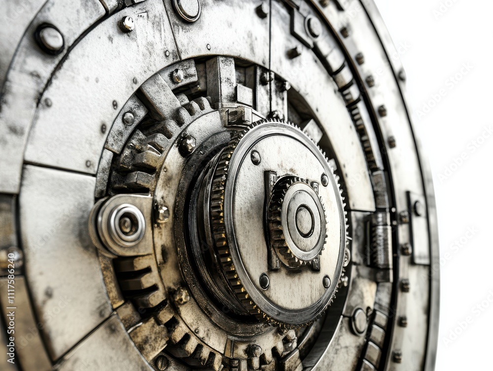 Intricate Mechanisms of a Metallic Gear System Showcasing Precision Engineering and Industrial Design Aesthetic for Technological and Creative Applications