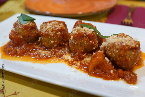 Italian Meatballs with Tomato Sauce on a Plate