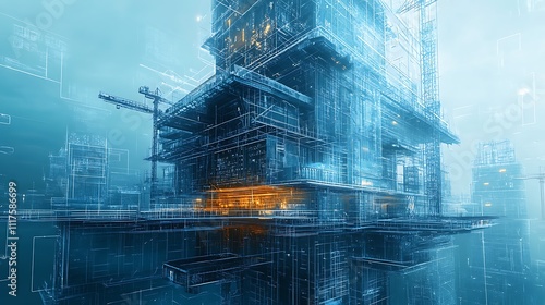 Wallpaper Mural Aerial perspective of a futuristic vr urban construction site Torontodigital.ca