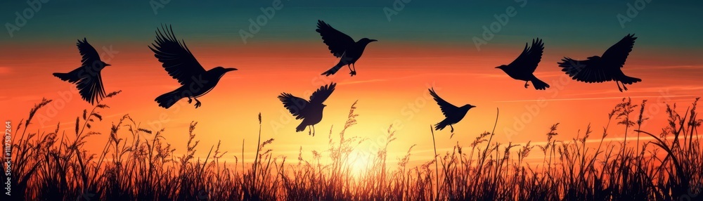 Naklejka premium Transforming silhouettes into birds for freedom theme