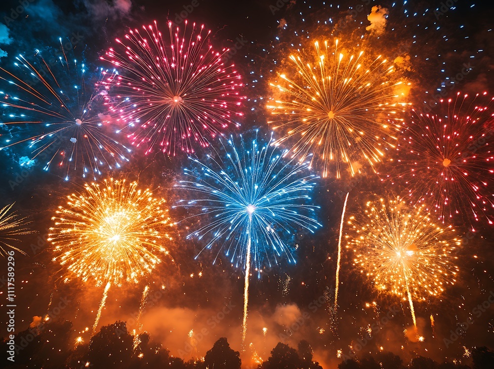 Fototapeta premium Brilliant Fireworks Illuminating the Night Sky.