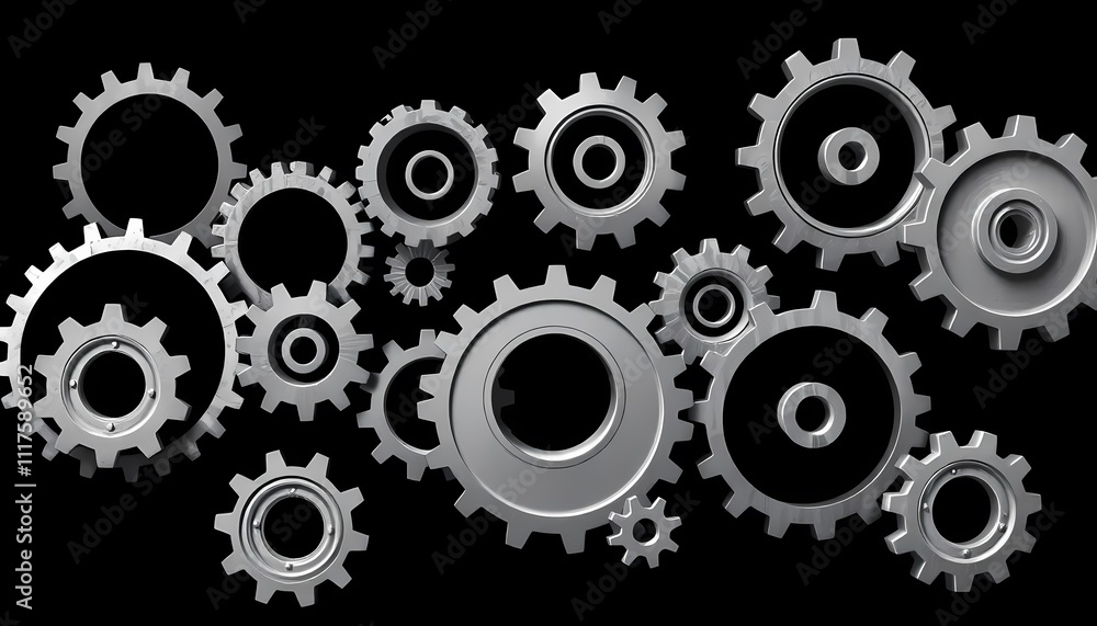 Gear Collection on Black Background Gear Collection on Black Background