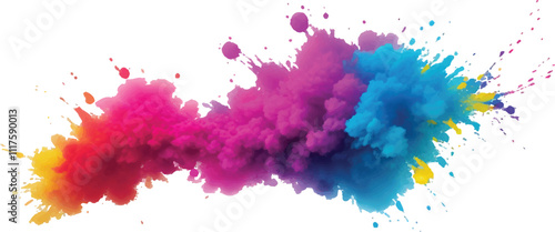 Multicolor powder explosion on White background. Colored cloud. Colorful dust explode. Paint Holi. colorful rainbow Holi paint color powder explosion with bright colors isolated white background.	