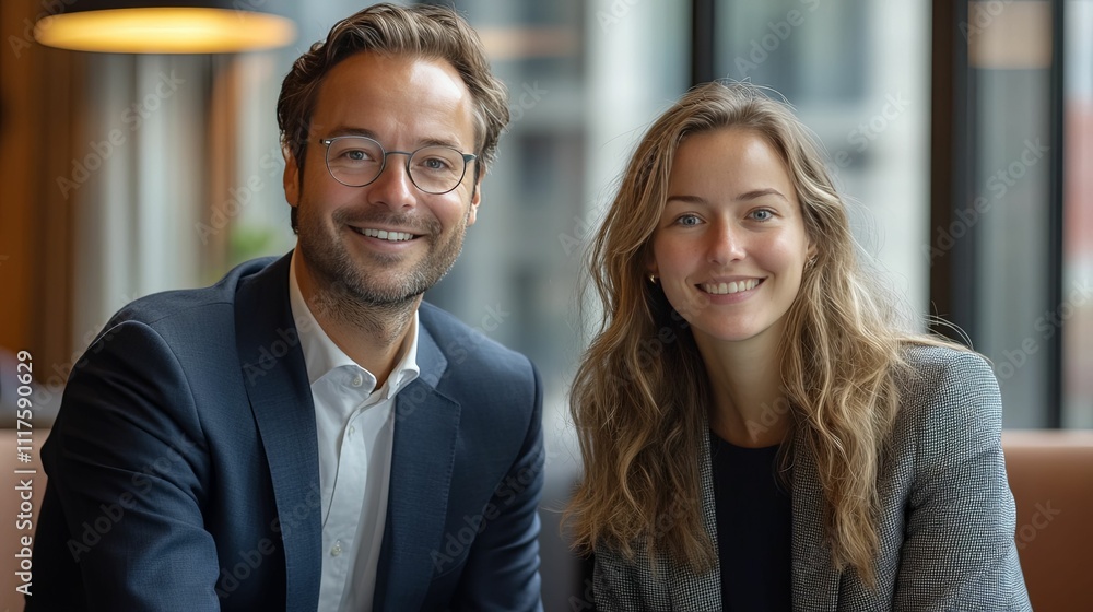 Portrait of a smiling business man and woman Portrait of a smiling business man and woman