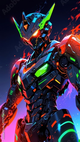 Futuristic Battle Robot with Neon Accents