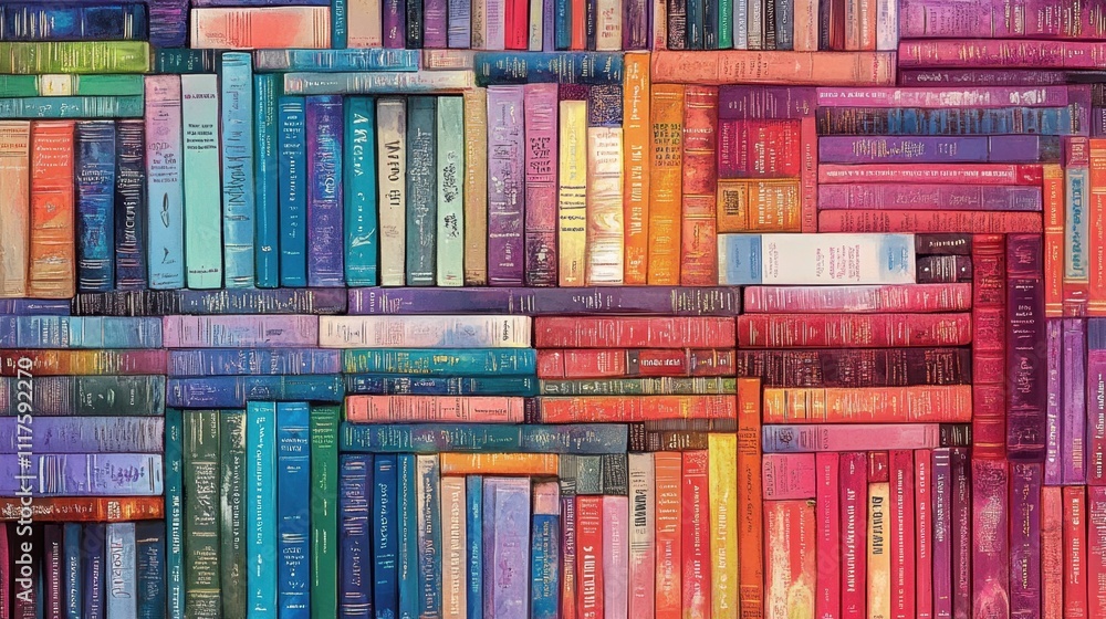 Naklejka premium Vibrant Colorful Bookshelf Wall Art.