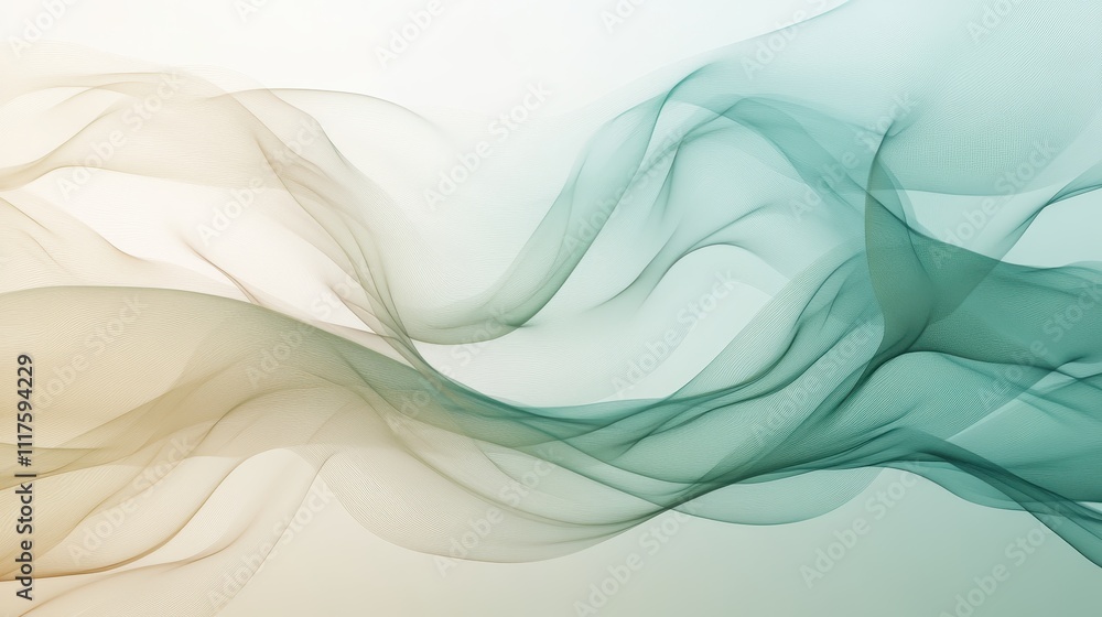 Abstract Flowing Waves of Green and Beige Smoke on a Light Background Creating a Serene and Calming Atmosphere Abstract Flowing Waves of Green and Beige Smoke on a Light Background Creating a Serene and Calming Atmosphere