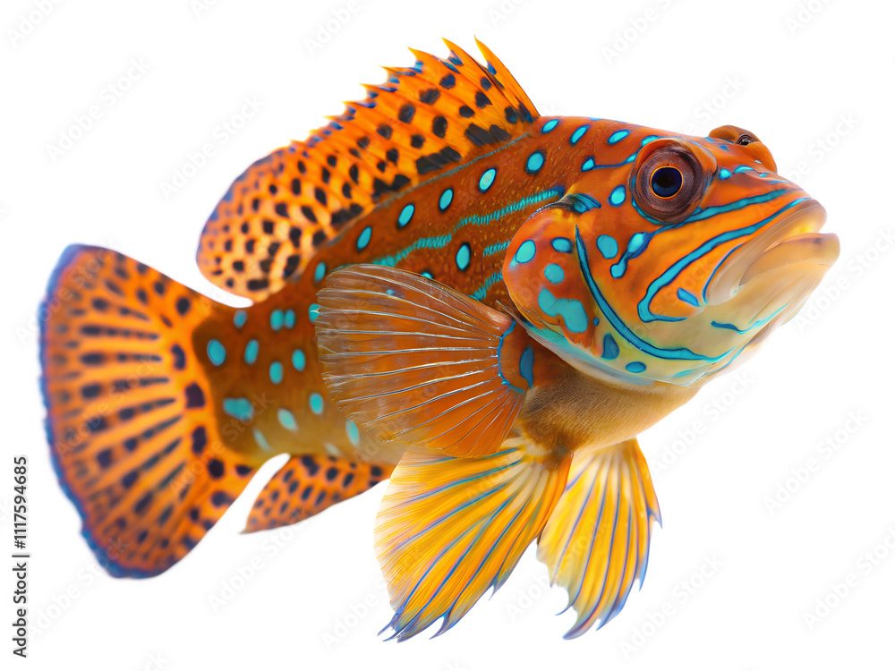 Spotted Mandarin (fish), isolated on a white background Spotted Mandarin (fish), isolated on a white background