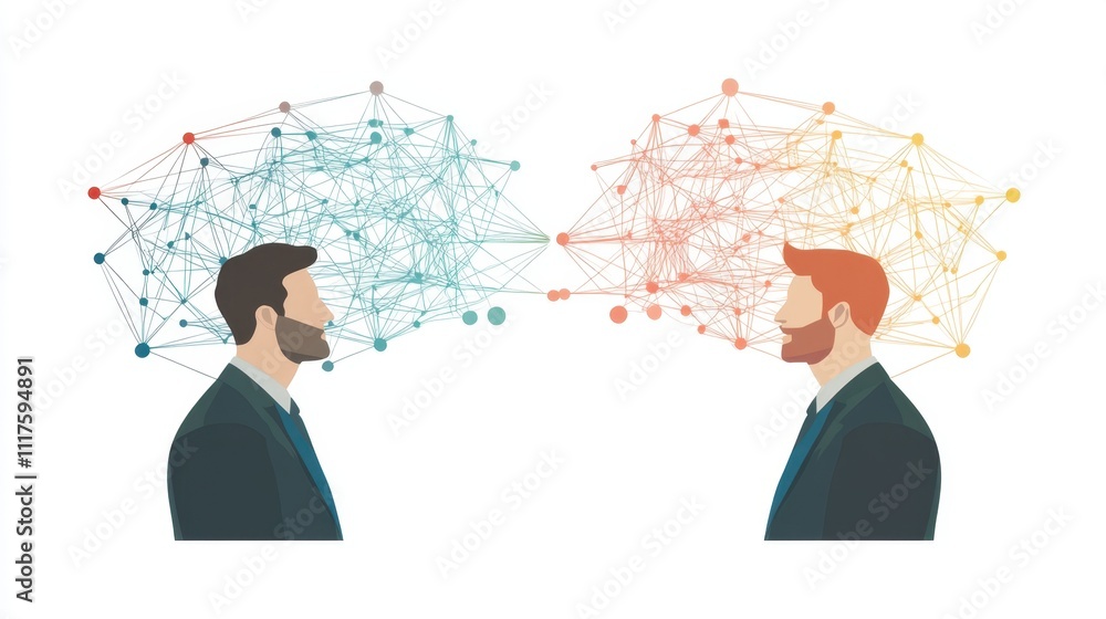 Two Businessmen Communicating, Abstract Network Connection Concept. Two Businessmen Communicating, Abstract Network Connection Concept.