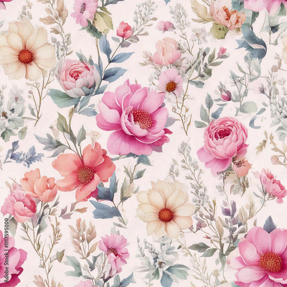 Botanical water colour flower seamless pattern, good for POD, Photo art, wall paper and textile print Botanical water colour flower seamless pattern, good for POD, Photo art, wall paper and textile print