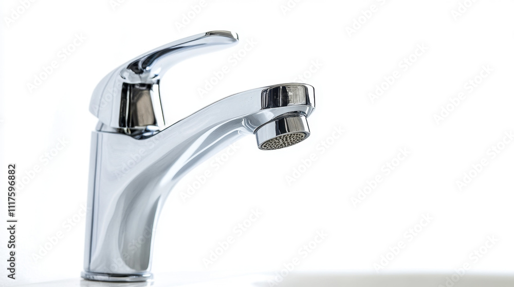 Sleek chrome faucet with a modern design set against a white background, showcasing minimalist aesthetics. Sleek chrome faucet with a modern design set against a white background, showcasing minimalist aesthetics.