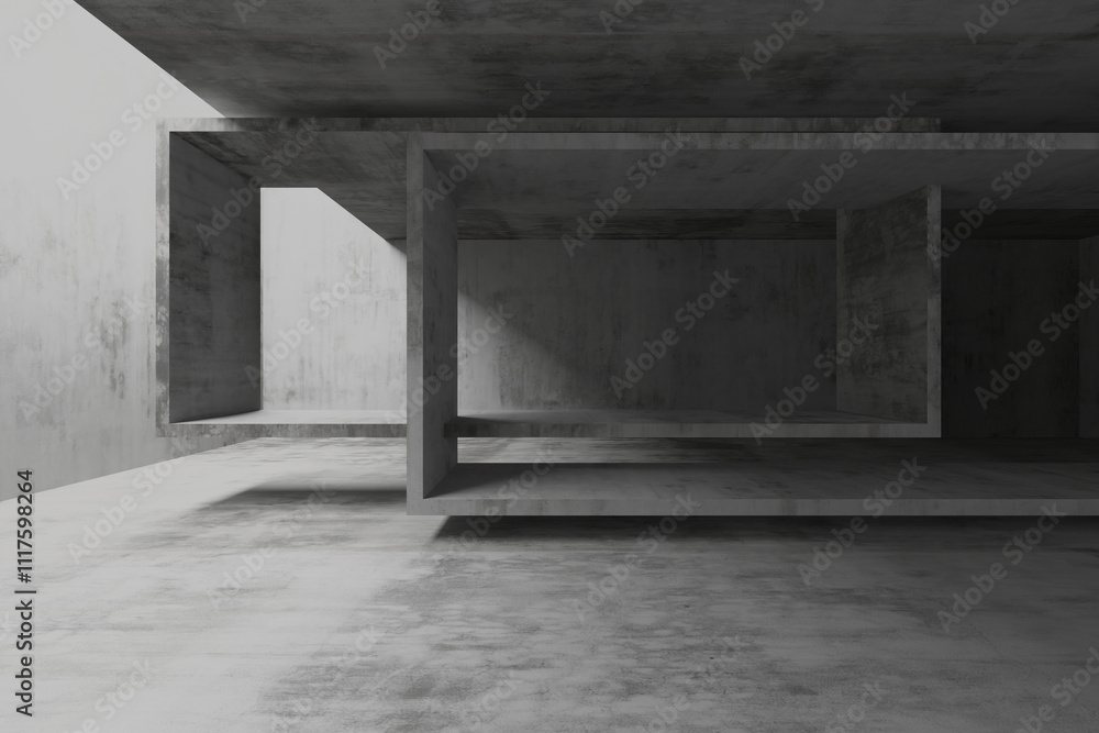 Abstract architectural space with geometric concrete shapes. 3d render. Abstract architectural space with geometric concrete shapes. 3d render.