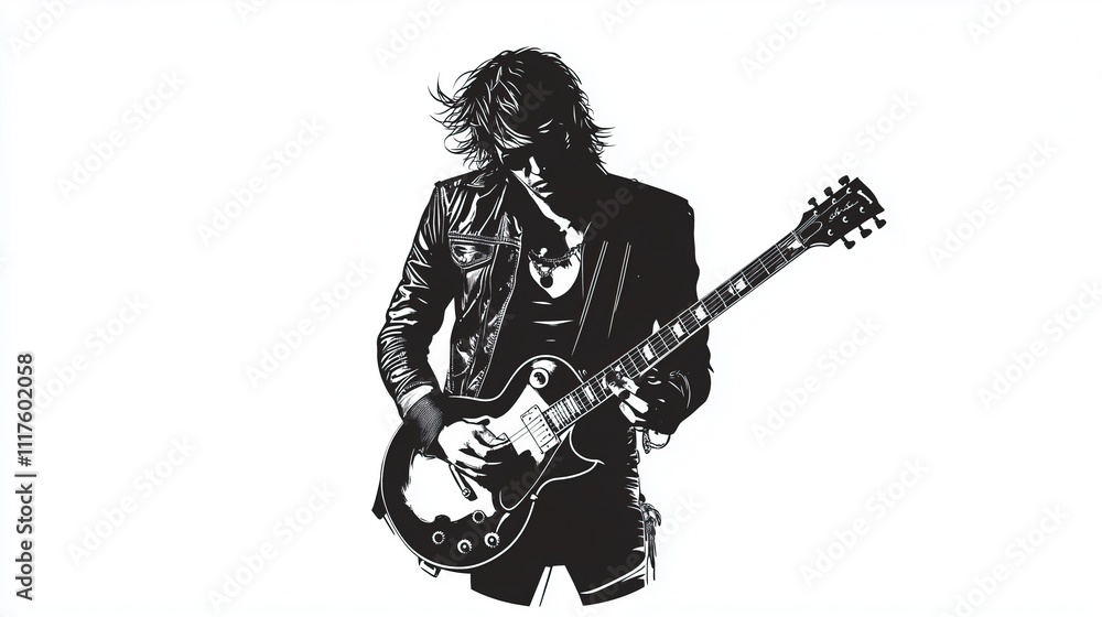 Rocker guitarist plays the guitar 2D Logo on a white background Rocker guitarist plays the guitar 2D Logo on a white background