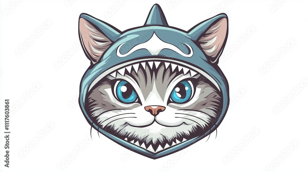 Kitten in a shark costume 2D logo on a white background Kitten in a shark costume 2D logo on a white background
