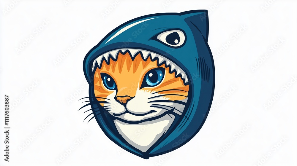Kitten in a shark costume 2D logo on a white background Kitten in a shark costume 2D logo on a white background