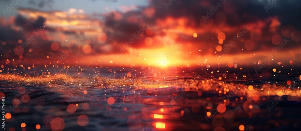 sunset landscape with crashing waves serene ocean and a vibrant glowing horizon The scene features a dramatic moody sky with fiery clouds and shimmering reflections on the water s surface sunset landscape with crashing waves serene ocean and a vibrant glowing horizon The scene features a dramatic moody sky with fiery clouds and shimmering reflections on the water s surface