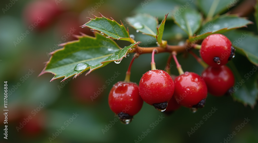 Rowan Berries on Tree Branch after Rain Close-up, Autumn or Fall Nature Rowan Berries on Tree Branch after Rain Close-up, Autumn or Fall Nature