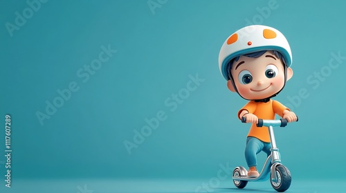 Cartoon boy riding a scooter