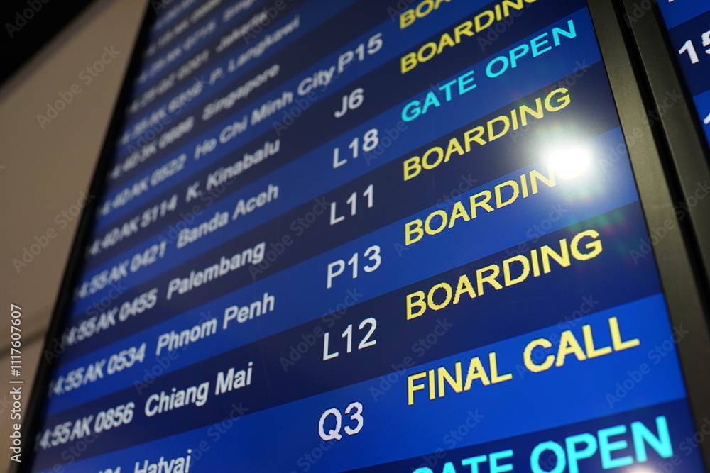 Airport Departure Board Indicating Boarding and Final Calls Airport Departure Board Indicating Boarding and Final Calls