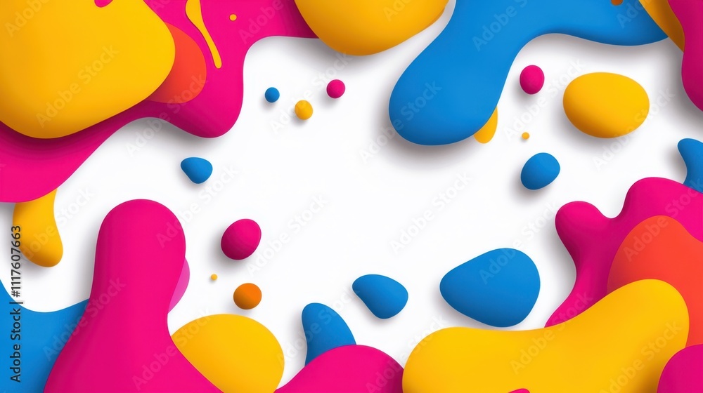 Colorful abstract design with vibrant shapes and splashes of color, creating a dynamic and playful visual