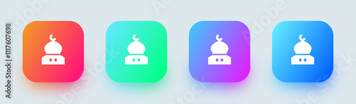 Mosque solid icon in square gradient colors. Islam signs vector illustration.