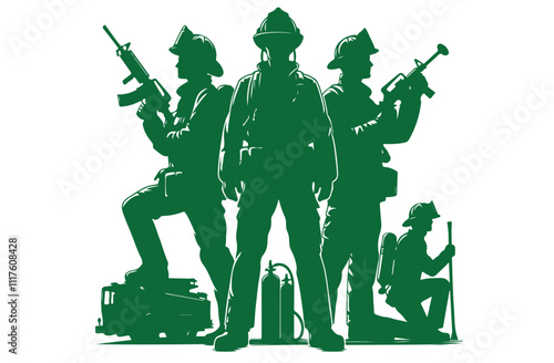 Firefighters group pose silhouette illustration Free 