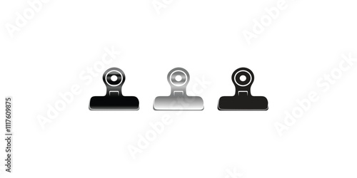 Black and silver sand color old shape paper clips on white background