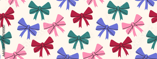 Colorful bows pattern. Ribbon repeating background. Party decoration. 