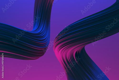 Fotografie Abstract twisting shapes with neon light effects. 3d render