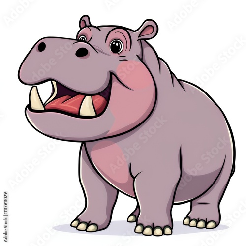 cartoon hippo with open mouth and teeth wide open. photo