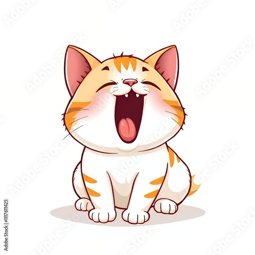 cartoon cat sitting and yawning with open mouth. photo