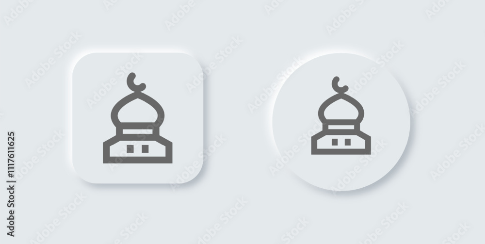 Mosque line icon in neomorphic design style. Islam signs vector illustration. Mosque line icon in neomorphic design style. Islam signs vector illustration.