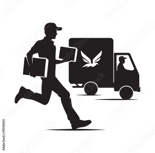 Delivery man silhouette  illustration  vector set