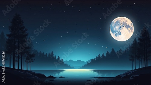 night landscape with moon and stars