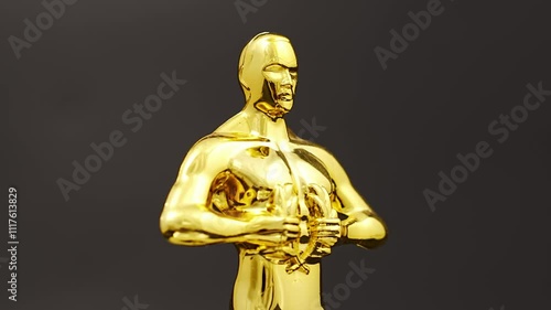 The golden statuette of the film award rotates on a black background. awarding for achievements and successes. prestigious prize.