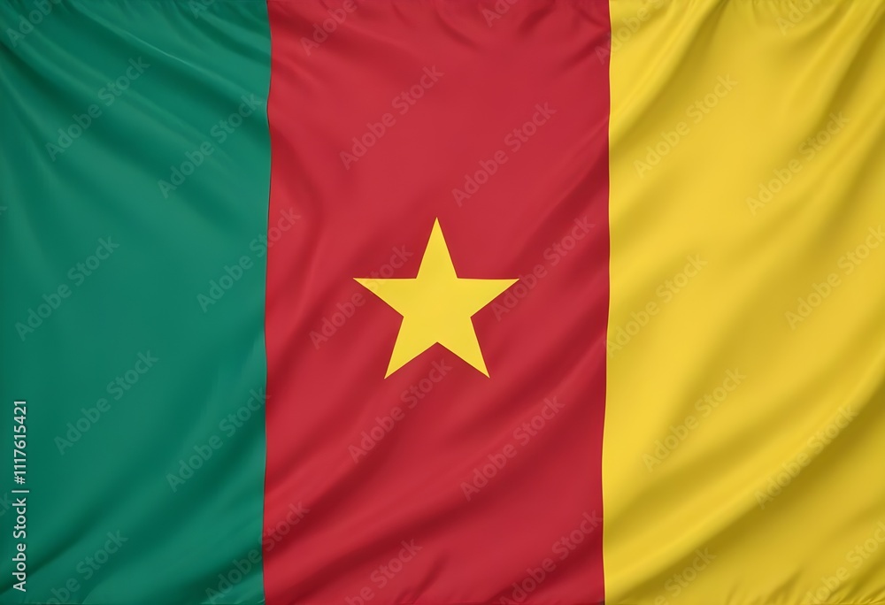 The flag of Cameroon, featuring three vertical bands of green, red, and yellow with a yellow star in the center The flag of Cameroon, featuring three vertical bands of green, red, and yellow with a yellow star in the center