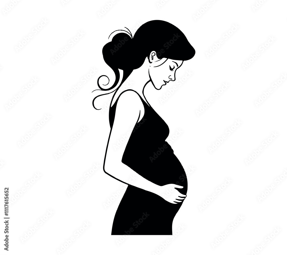 pregnancy young woman silhouette line art pregnancy young woman silhouette line art
