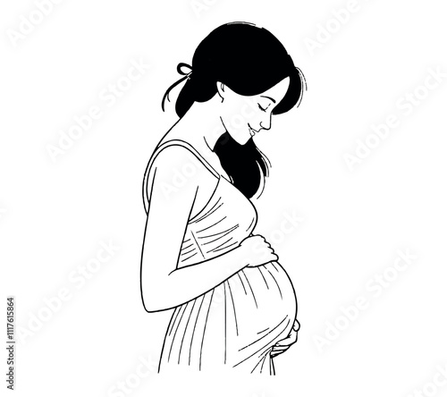 pregnancy young woman silhouette line art